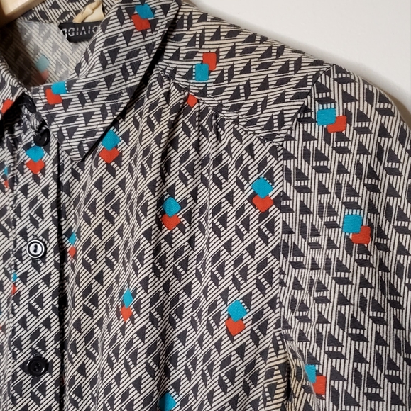 Memphis-Style Printed Vintage 80s Look Patterned Button-Up Shirt Dress - Picture 12 of 14